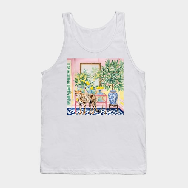 Cheetah in chinoiserie interior with lemon tree Tank Top by SophieClimaArt